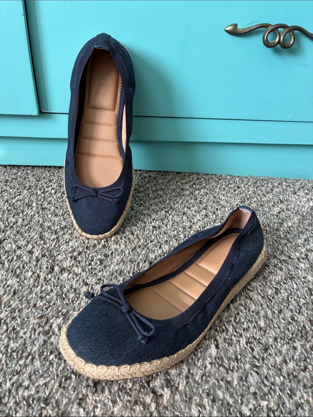 Kelly & Katie Navy Chambray Canvas Espadrille Ballet Flats with Bow Size 8.5